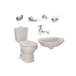 Combo Laguna Balta Bone: sanitario, lavamanos sin pedestal, grifería y accesorios