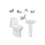 Combo Ecoclean Single II: Sanitario con taza alongada, lavamanos con pedestal, grifería y accesorios