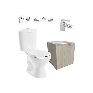 Combo Manantial Pro redondo con mueble Elemental de 40 CM y lavamanos y Grifería Nogal con accesorios Valencia X4
