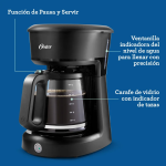 Cafetera Oster con Jarra de Vidrio Filtro Permanente 12 tazas Negra