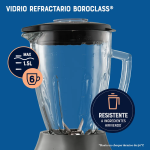 Licuadora Oster 6 vel + Pulso Vaso de Vidrio 1.5 Lt 800 W Gris